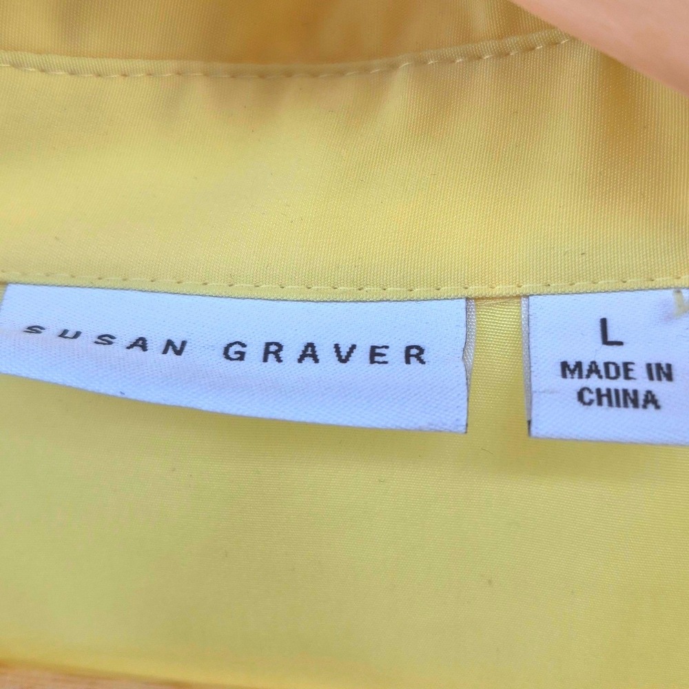 Susan Graver Women's Large Yellow Button Front Utility Blouse Roll Tab Sleeve - Picture 7 of 11